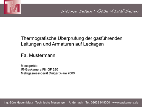 Thermografische Überprüfung der gasführenden Leitungen und Armaturen auf Leckagen